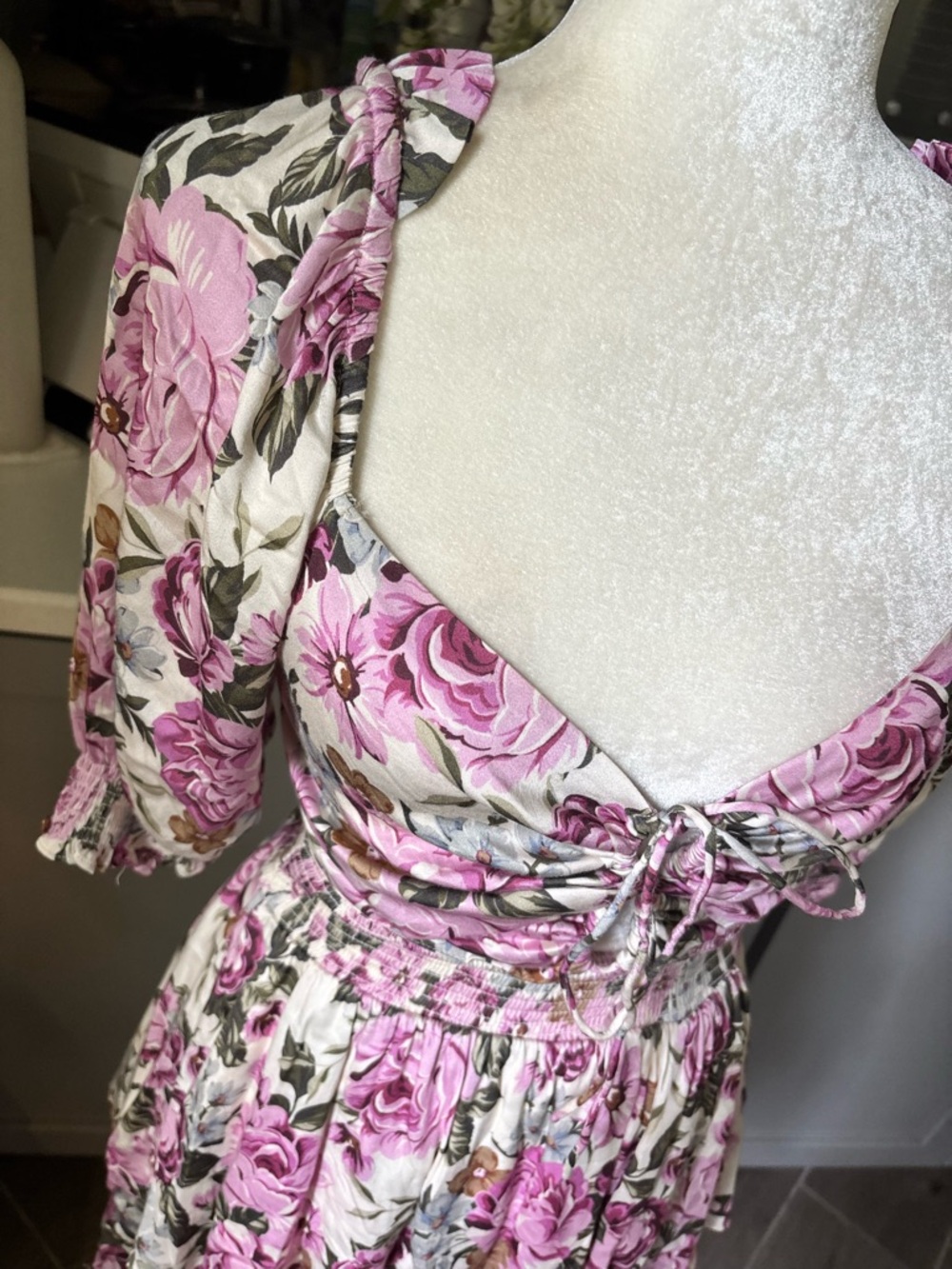 saltwater LUXE Pink Floral Square-Neck Tiered Mini Dress - Picture 4 of 7